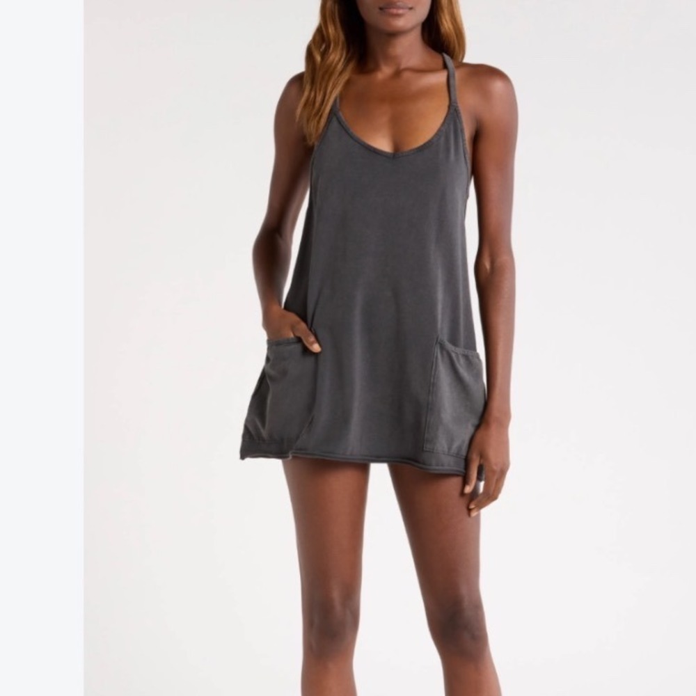 Free People Movement Hot Shot Romper Gray Black Large